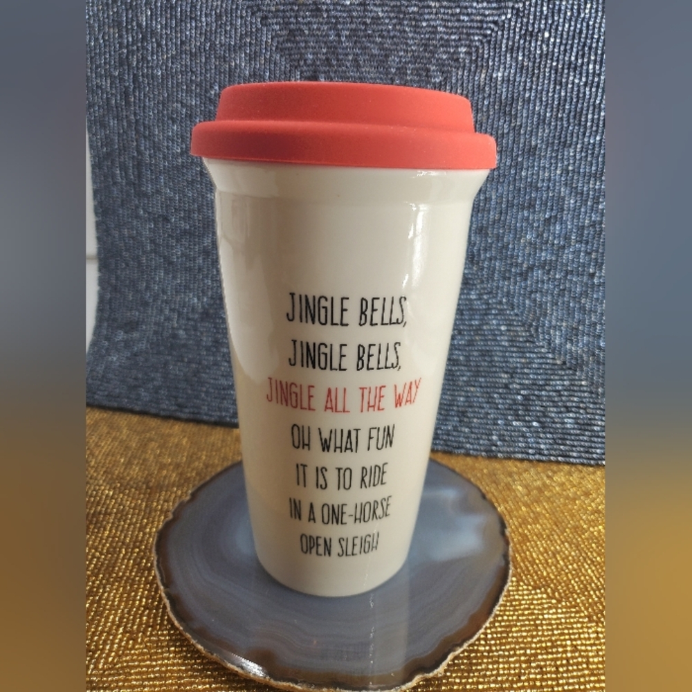 Creative Co-Op Christmas Stoneware Travel Mug – 12 oz  (T1)